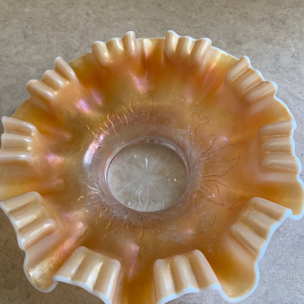 Fenton Carnival Opalescent triple crimped bowl